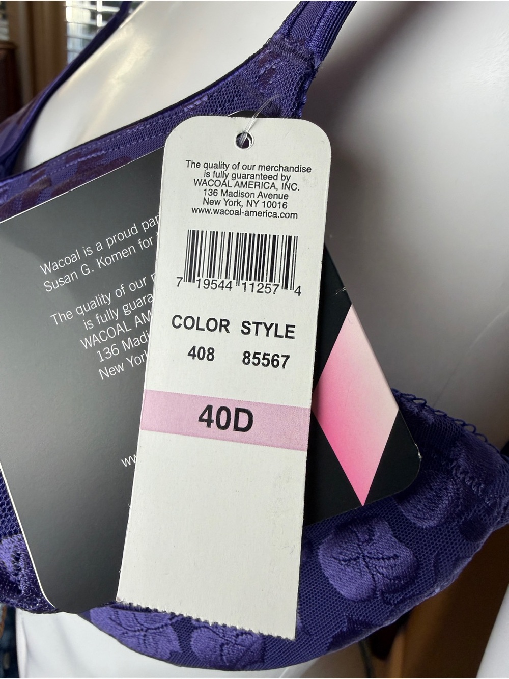 Wacoal Purple Floral Jacquard Underwire  Size 40D NWT - Picture 7 of 12